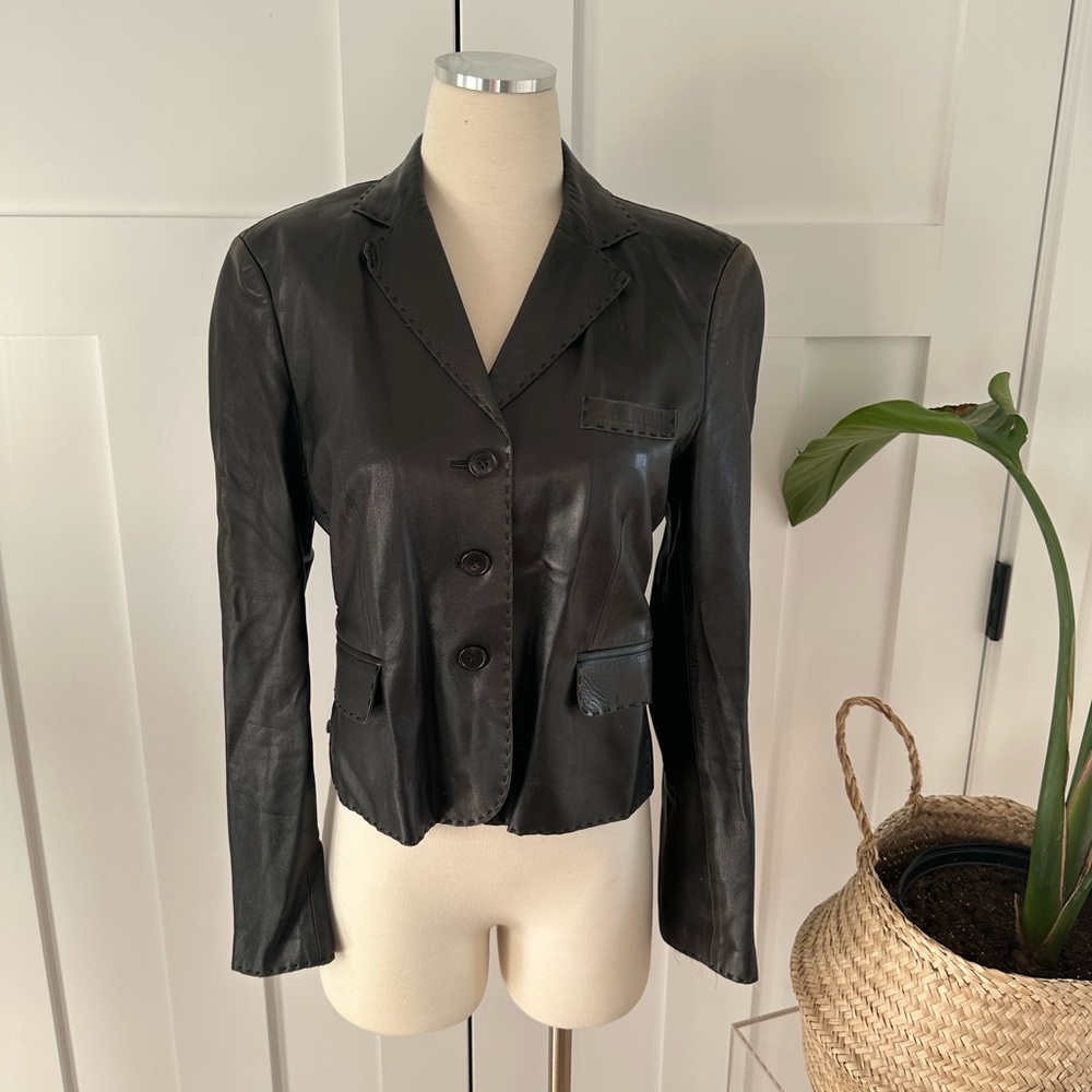 Buttery Soft Strenesse Black Women's Leather Button-Front Jacket